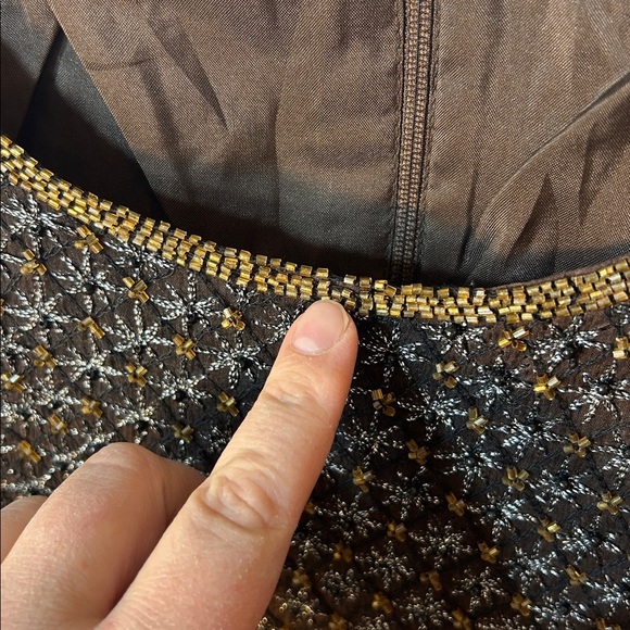 vintage silk beaded brown sleeveless blouse y2k size 16 - Picture 9 of 10
